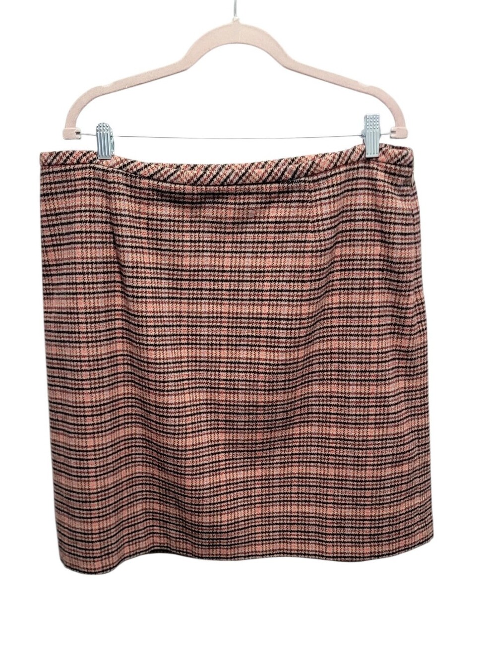 Talbots Plaid Wool Blend Straight Skirt Pink Black Plus Size 18W